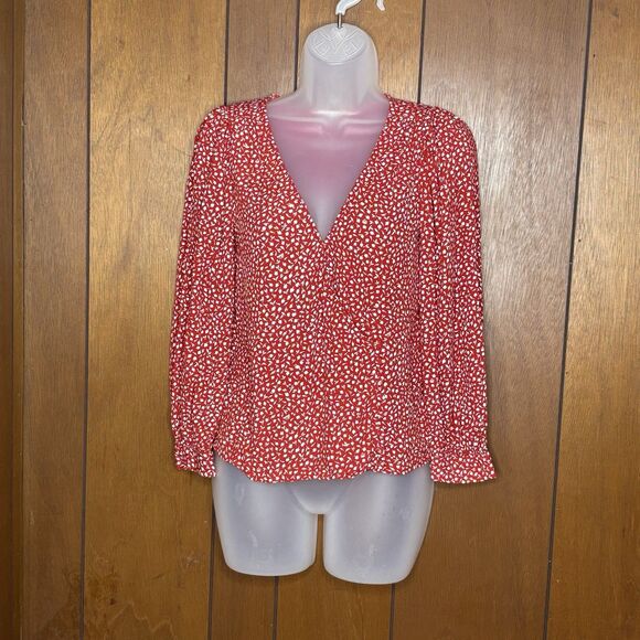 Madewell Kinston Side-Button Wrap Top Womens XS Kilt Red Park Picnic Floral Boho - Picture 1 of 14